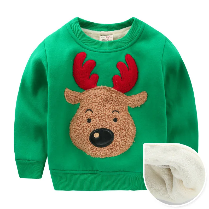 Детские свитера для мальчиков и девочек Рождество Олень Печать милые дети Добавить шерсть теплая одежда Пуловеры для женщин Babe мягкий свитер 24 м-8 т красные, синие - Цвет: Зеленый