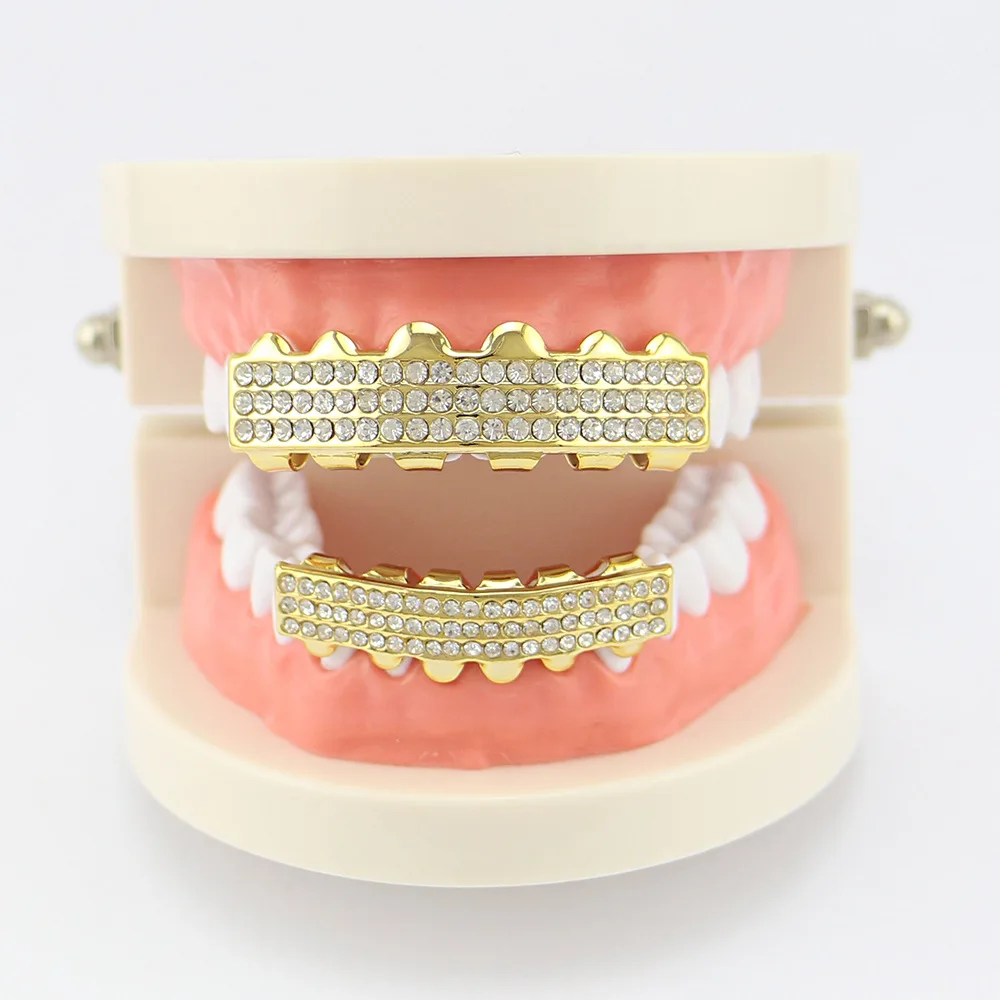 Factory Bottom Price Teeth Grillz Set Tooth Dental Grills Hip Hop Cap Top & Bottom Grill Rhinestone Inlay Custom Body Bijoux (3)