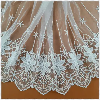 

40cm Wide Luxury White polyester embroidery flower lace collar Fabric Sewing Applique DIY ribbon trim bridal Dubai dress decor