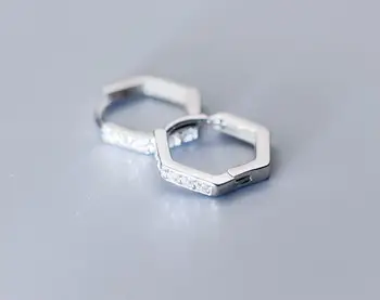 

12mm Small 1pair Authentic 100% 925 Sterling Silver fine Jewelry white zirconia set aaa+ hexagon Hoop HUggie Earrings gtle2322