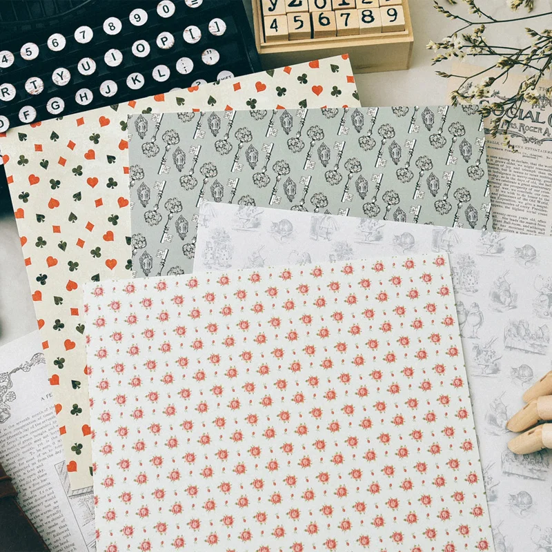 folhas de papelão de fundo do padrão projetado de alice in papel de estoque de cartão pacote de papel de scrapbooking
