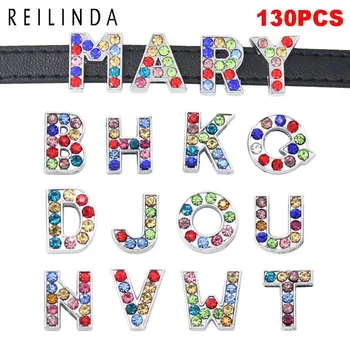 

Wholesale 130pcs Full Colorful Rhinestone Slide Bracelet Letters For 8mm Leather Bracelet/belt DIY Jewelry