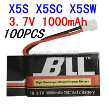 100 шт. SYMA x5sw x5sc X5s запасных частей 3.7 В 1000 мАч 25c va32 обновлен lipo Батарея