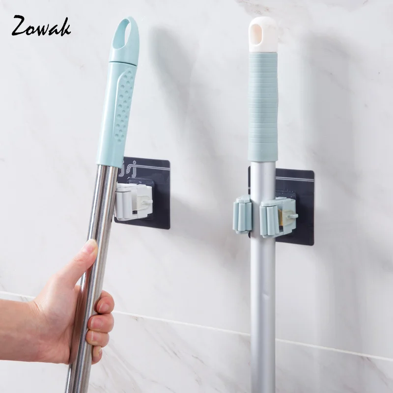 

Mop Broom Holder Organizer Self Adhesive Cleaning Tools Umbrella Space Saver Brooms Mop Rakes Holder Storage Rack Wardrobe Shelf