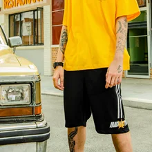 Хлопок Эластичный шнурок на талии Пляж Канадский кленовый лист печать спортивные штаны панелями полосатый боковой трек повседневные спортивные мужские шорты