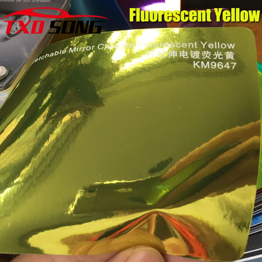 

New Arrival High stretchable mirror Fluorescent yellow Chrome Mirror flexible Vinyl Wrap Sheet Roll Film Car Sticker Decal Sheet