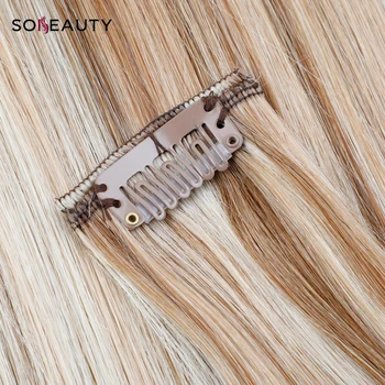 

Sobeauty 100% Natural Mooth Human Hair Extention Clip-On Hair Cheveux Humain Straight Blonde Clip In Hair Extensions Human Hair