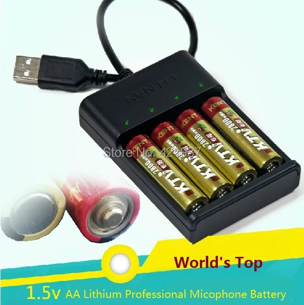 4 pcs KENTLI KTV special 1.5V AA 2800mWh rechargeable lithium battery for wireless microphone