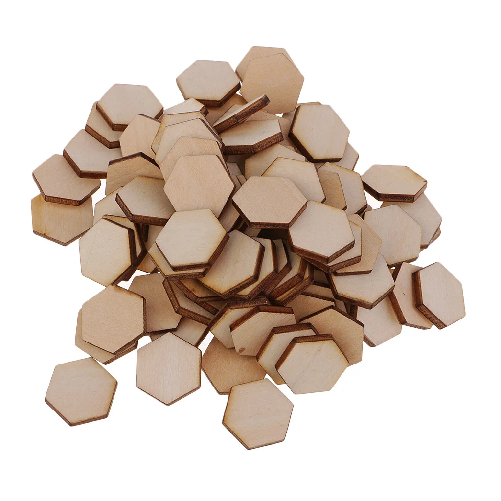 50/100/200pcs Wooden Hexagon Shapes MDF Cutouts Blank Embellishments Craft for DIY Scrapbooking Card Making Decoration Ornaments