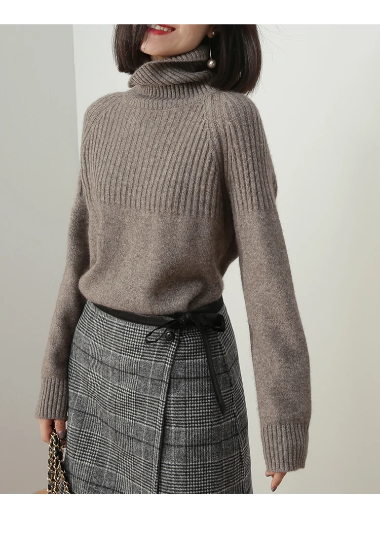 Осень и зима кашемировый свитер женский свободный пуловер с высоким воротником ленивый свитер от ветра большой размер был тонкий 008