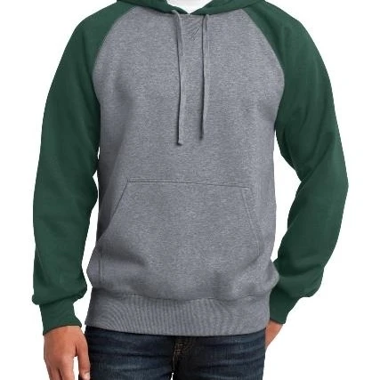 Sport-Tek ST267 Mens Raglan Colorblock Pullover Hooded Sweatshirt Forest Green & Vintage Heather - 4XL (1)
