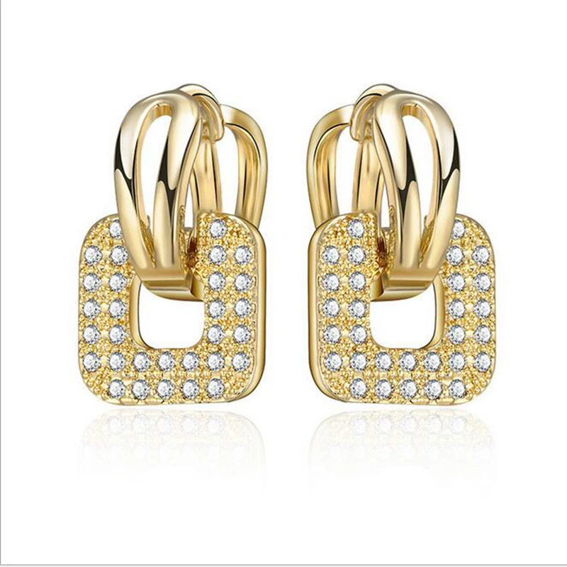 

Fashion White Zircon Crystal Gems Gold Color Hoop Huggie Earring M01-A-0003