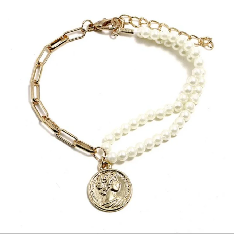 Find Me New Brand Fashion Vintage Imitation Pearl Bracelet Boho Double Big Coin Bangle &amp For Women Jewelry Wholesale | Украшения и