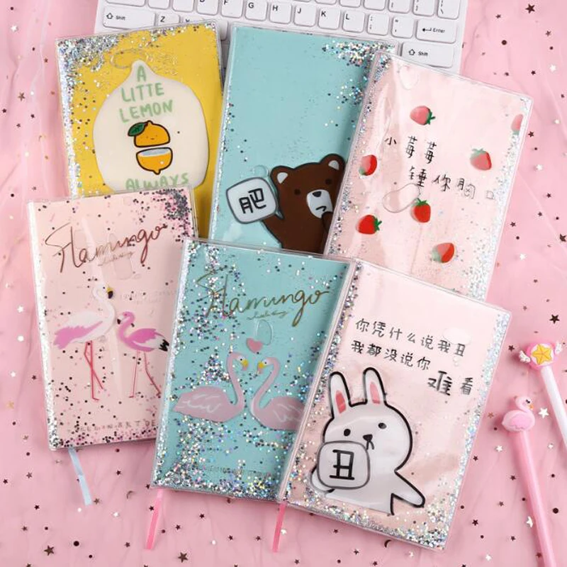 

PVC Oil Sanding Sequin Notebook Japanese And Korean Girl Heart Account Book Student Stationery Notebook Week Plan Calendar Diary