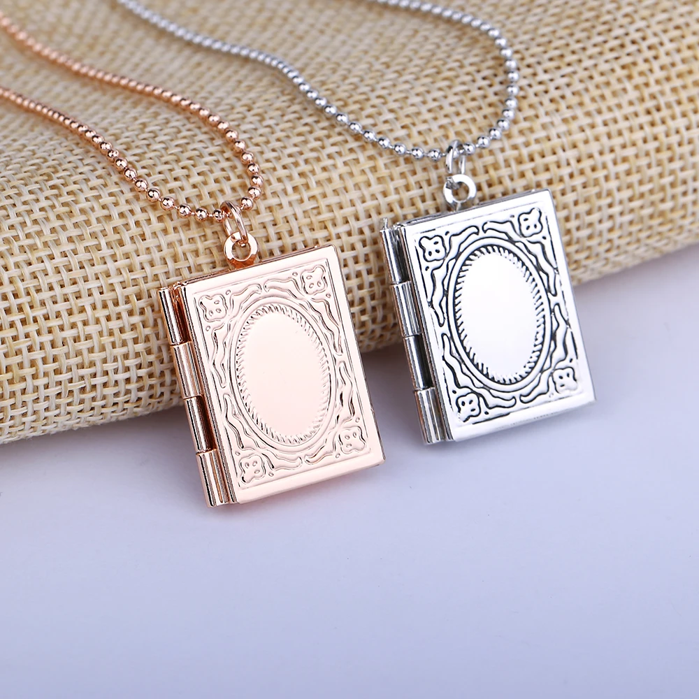 

QIYIGEFashion Carved Vintage Style Delicate Imitation Book Necklace Secret Hiding Place Photo Necklace Photos Box for women