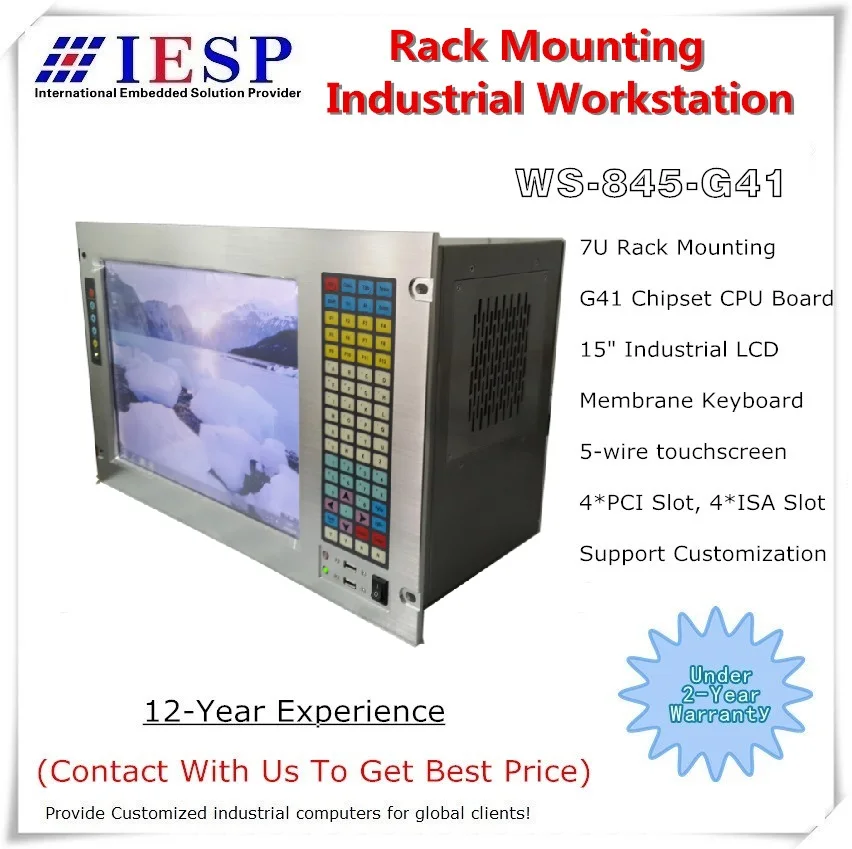 

19" 7U Rack Mount Industrial Workstation, 15" LCD, With touchscreen, G41 Chipset, E5300 CPU, 2GB RAM, 320GB HDD, 4*PCI, 4*ISA