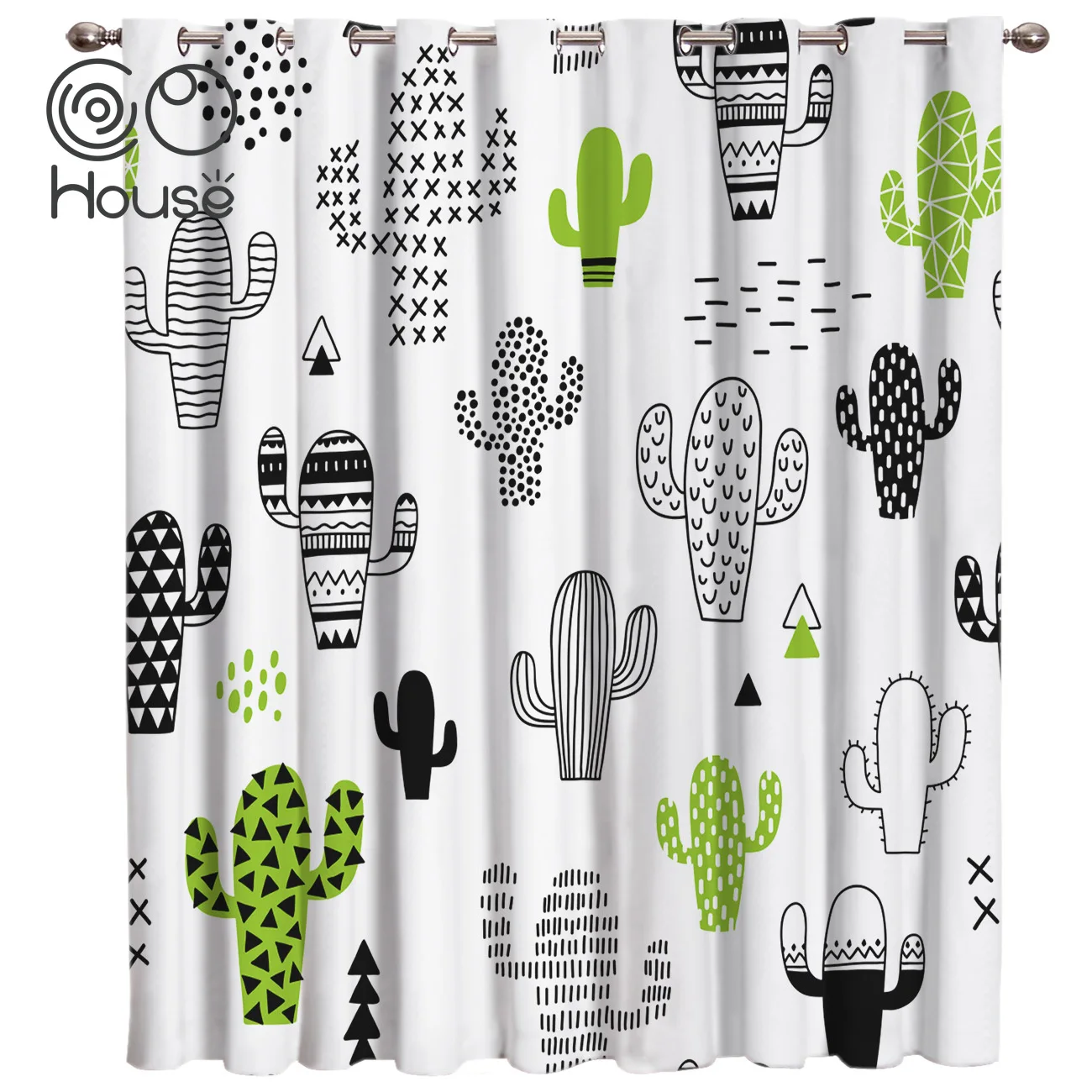 Cocohouse Cute Graffiti Green Cactus Window Treatments Curtains