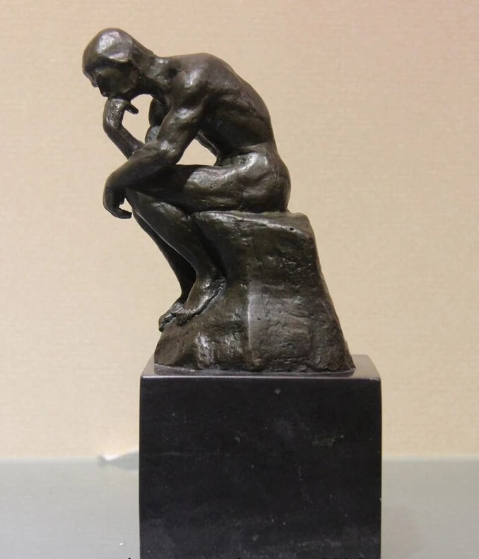 

Collectible bronze lion statue S0689 Rodin Art Figurine Bronze Copper Thinker Artwork Marble Base Sculpture Statue B0403
