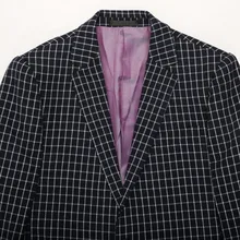 Проверьте синий Досуг четыре сезона Slim Fit 1 Кнопка Для мужчин повседневная Костюмы модные Developpe дизайнер образец Для мужчин S в клетку блейзер