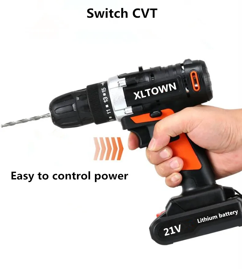 Xltown 21vCordless двухскоростная электрическая дрель с 2 батареями литиевая батарея