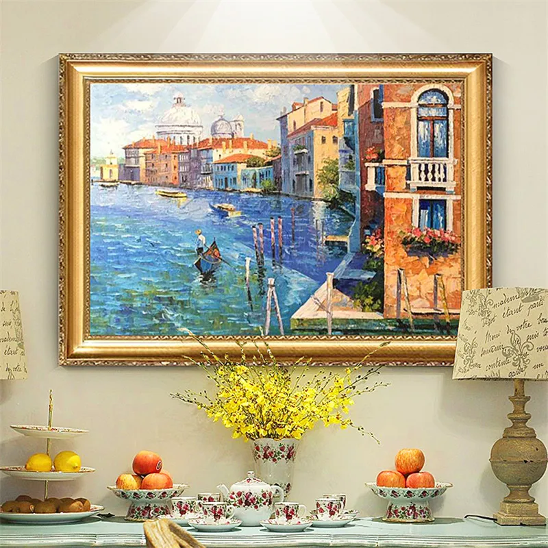 

Hand-painted Mediterranean Sea view room painted the sitting room decorates a wall painting on the canvas art wallpaper image 30