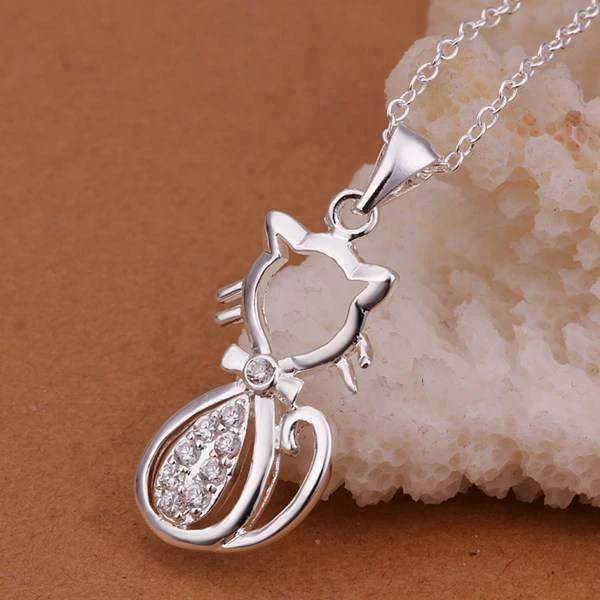 Fine silver plated necklace fashion jewelry chain. cat necklaces & pendants Fine silver plated necklace fashion jewelry chain. cat necklaces & pendants