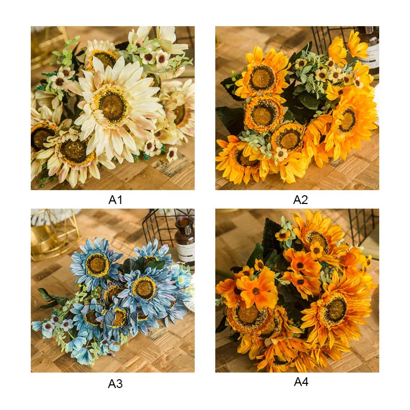 

45cm Artificial Sunflower Flower Bunch Spring Decoration Simulation Fake Plant Plastic Flower Wedding Party Garden Home Ornament