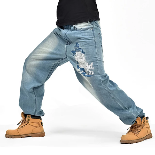 QBO Men's Hip Hop Embroidery Baggy Jeans Denim Loose, 57 OFF