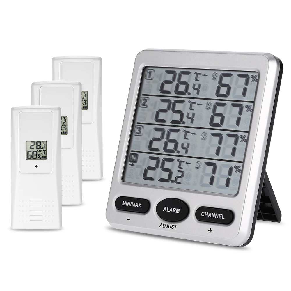 

LCD Digital Wireless Weather Station 8-Channel Outdoor Thermostat Hygrometer with 3 Remote Sensors Comfort Level Alarm Function
