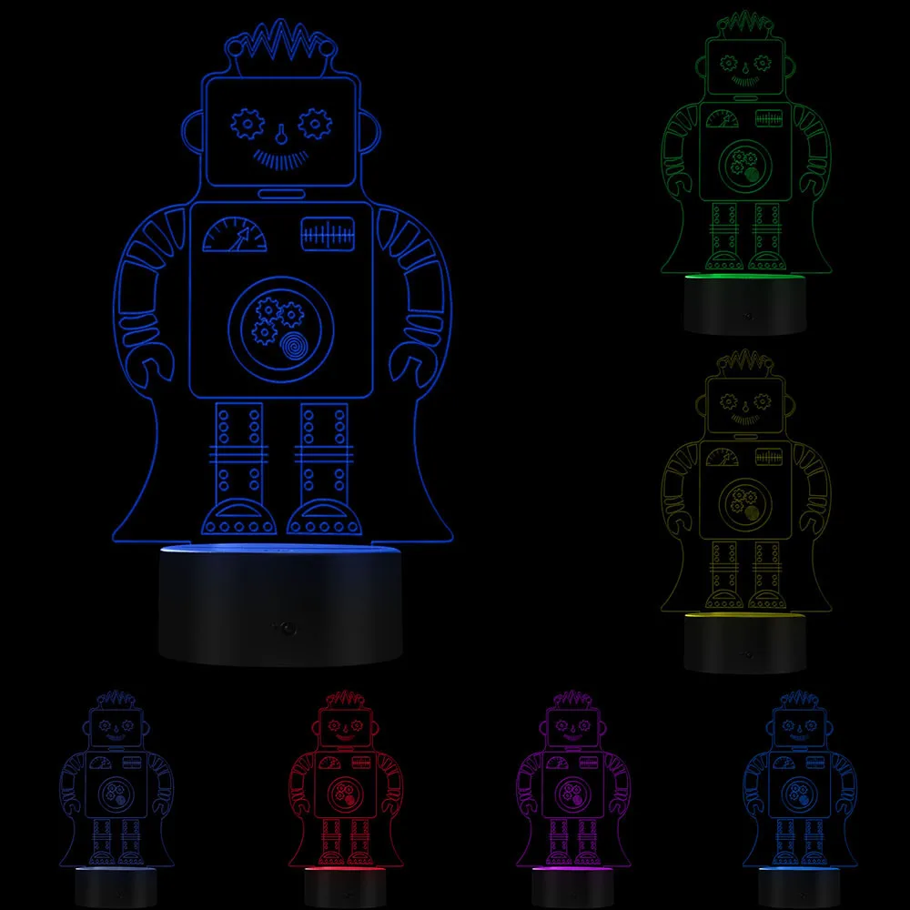 Современные 3D Оптические иллюзии робот акрил светодиодная табличка с подсветкой для декора детской комнаты ночной сон огни настольная