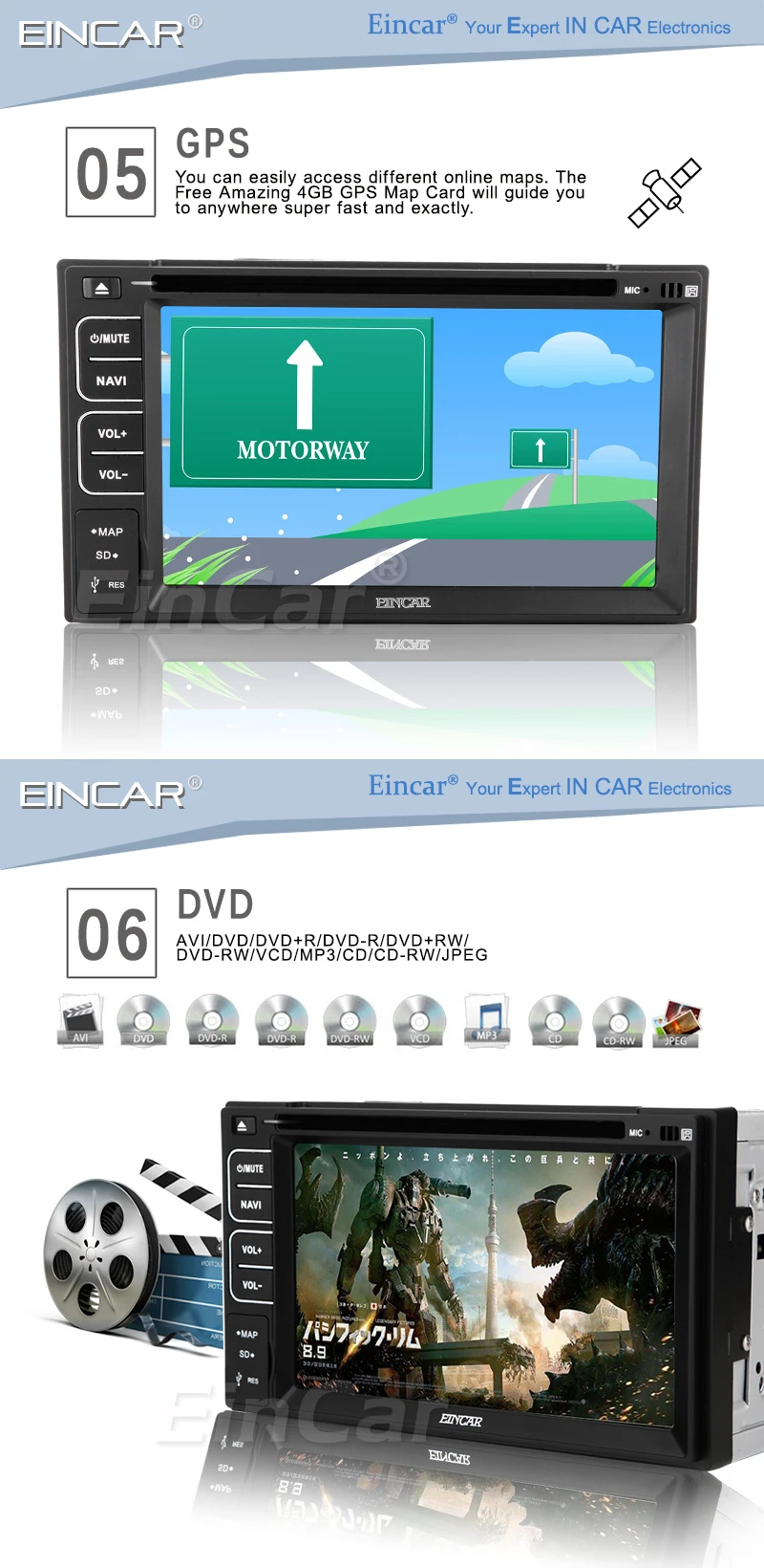 Best Double 2 Din CD DVD Player 6.2" Capacitive Multi Touchscreen Car Radio Bluetooth Stereo GPS with 8GB GPS Map Card USB SD Music 5