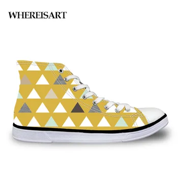 

WHEREISART Mod Mint Triangles Print Women Sneakers Vulcanize Shoes High top Canvas Female Flats Footwear Tenis Feminino Zapatos