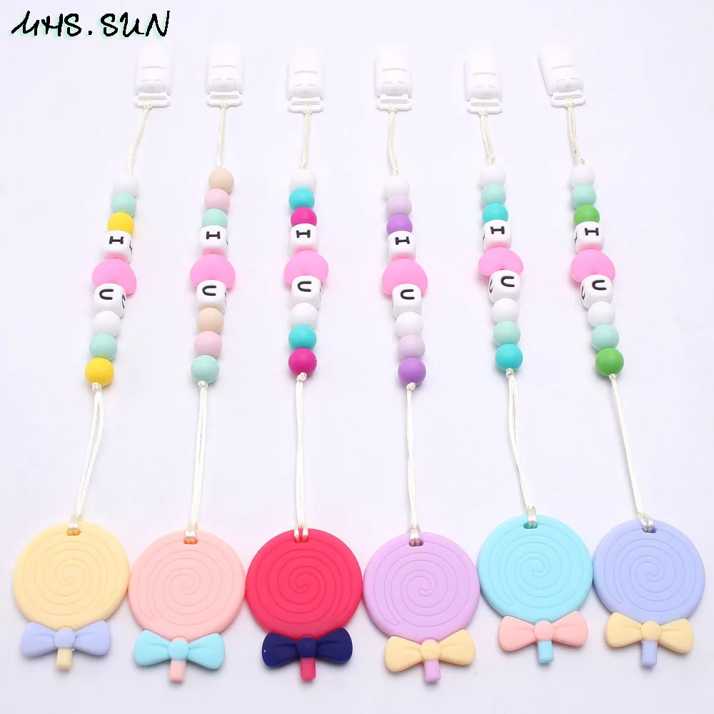 

MHS.SUN Baby silicone beads pacifier clips chain teething with lollipop teether safe newborn dummp soother nipple holder chain