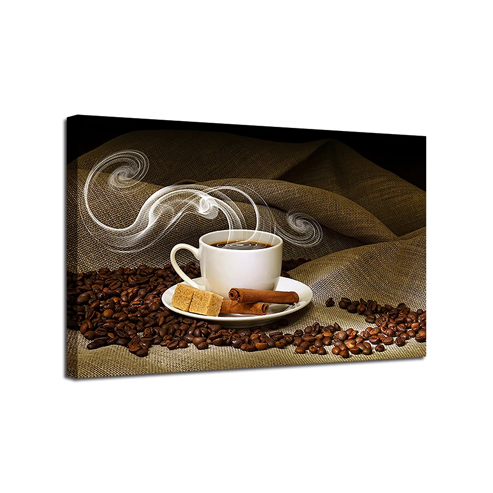 Картины на холсте домашний декор HD печатная 1 шт. Паровая картина с кофе кофейные зерна чашка плакат кухня стены искусства рамки