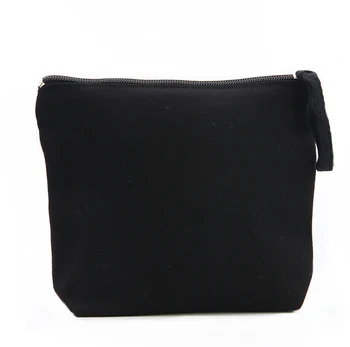 

OIVEFEET LG0044,Plain Black Cotton Canvas Cosmetic Bag Makeup Zipper Pouch Travel Toiletry Organizer Bag