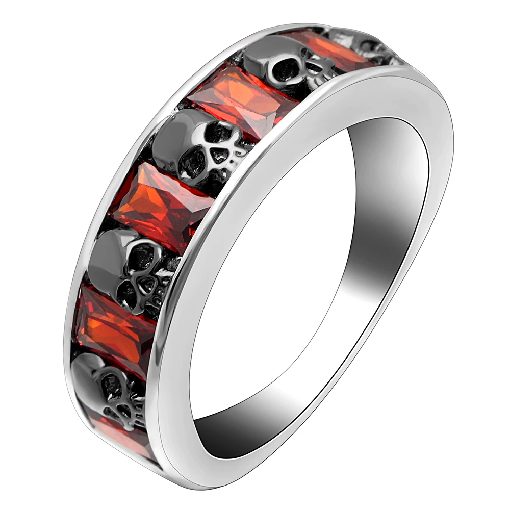 

Red Cubic Zirconia Black Skull Ring White Gold Filled Fashion Punk Skeleton Finger Rings For Men Women Jewelry