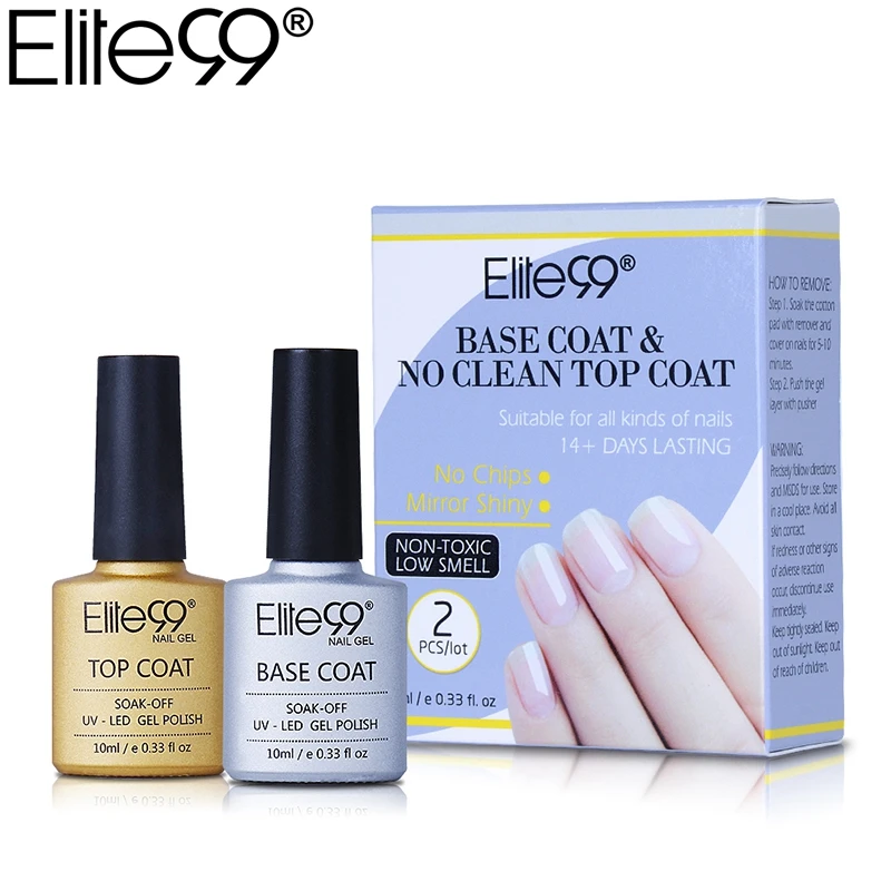 

Elite99 Base and No Clean Top Coat Gel Nail Polish UV 10ml Transparent Soak Off Primer Gel Polish Gel Lacquer Nail Art Manicure
