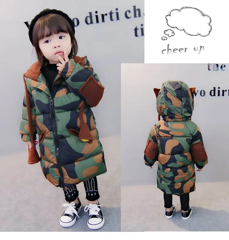 COOTELILI 73-120cm  Fashion Camouflage X-long Winter Jackets Girls Hooded Warm Thicken Coat For Boys Windproof Kids Clothes  (3)