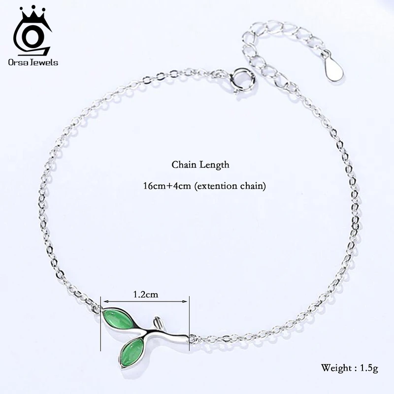 Женские браслеты ORSA JEWELS из серебра 925 пробы с зелеными листьями|Гибкие и жесткие