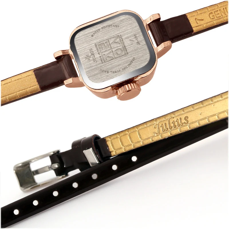 Julius Unique Square Small Dial Small Ladies Watches Women Thin Leather Strap Quartz Watches Rose Gold Female Watch Montre Femme
