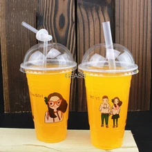 100 шт Одноразовая чашка для чая пластиковый стакан горячий и холодный напиток сок чашка с соломинкой с крышкой