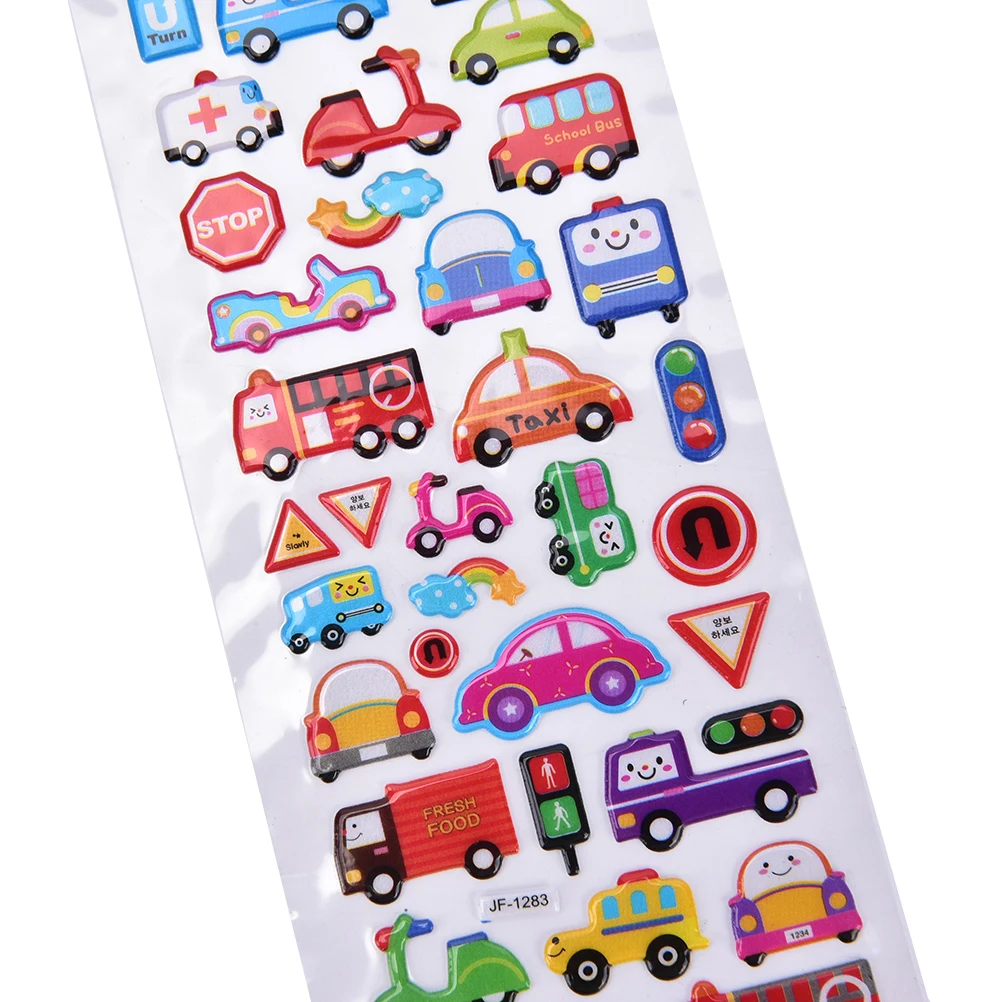 2PCS / lot Mixed Cartoon Bubble Stickers Transport Cars Children Kids Girls&Boys Cartoon Stickers Decoration Christmas Gift