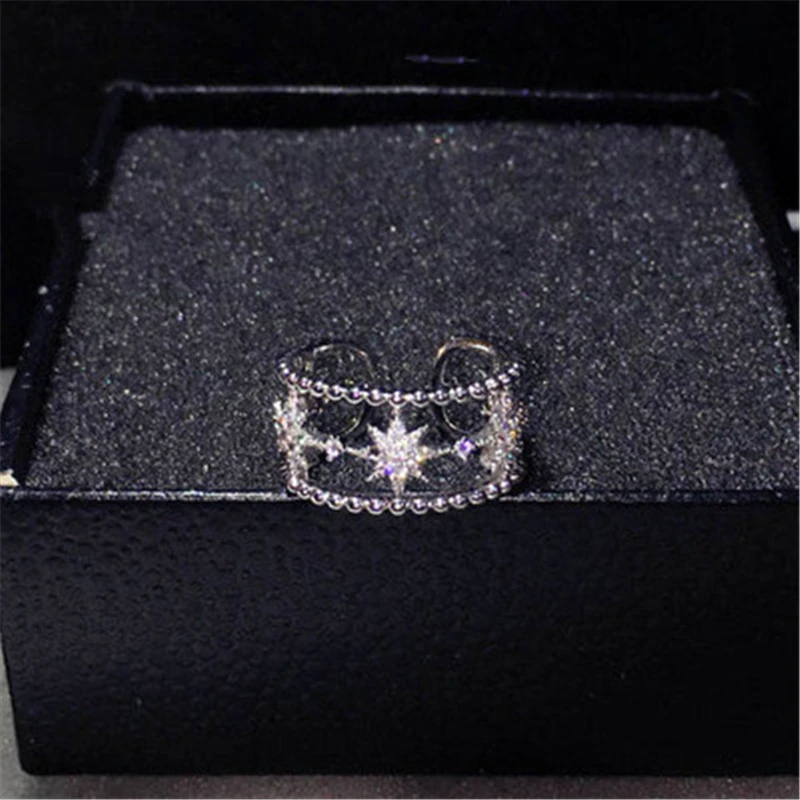 

Fashion Design Hollow Star Rings For Women Girls Micro Pave Crystal Silver Color Open Ring Jewelry Gift Female Rings NWLR121
