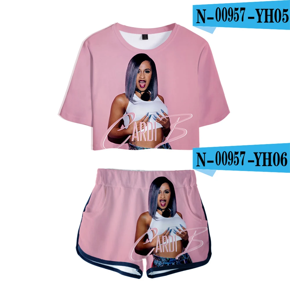 Новая мода хип-хоп Женский комплект 2 шт. Cardi B 3D две детали с принтом комплект женские шорты летний укороченный топ и короткие штаны Прямая поставка - Цвет: N00957