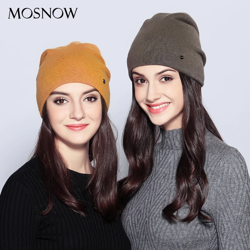 

MOSNOW Wool Women'S Hats Casual Autumn Winter Brand New Double Layer Thick 2017 Knitted Hats For Girls Skullies Beanies #MZ725