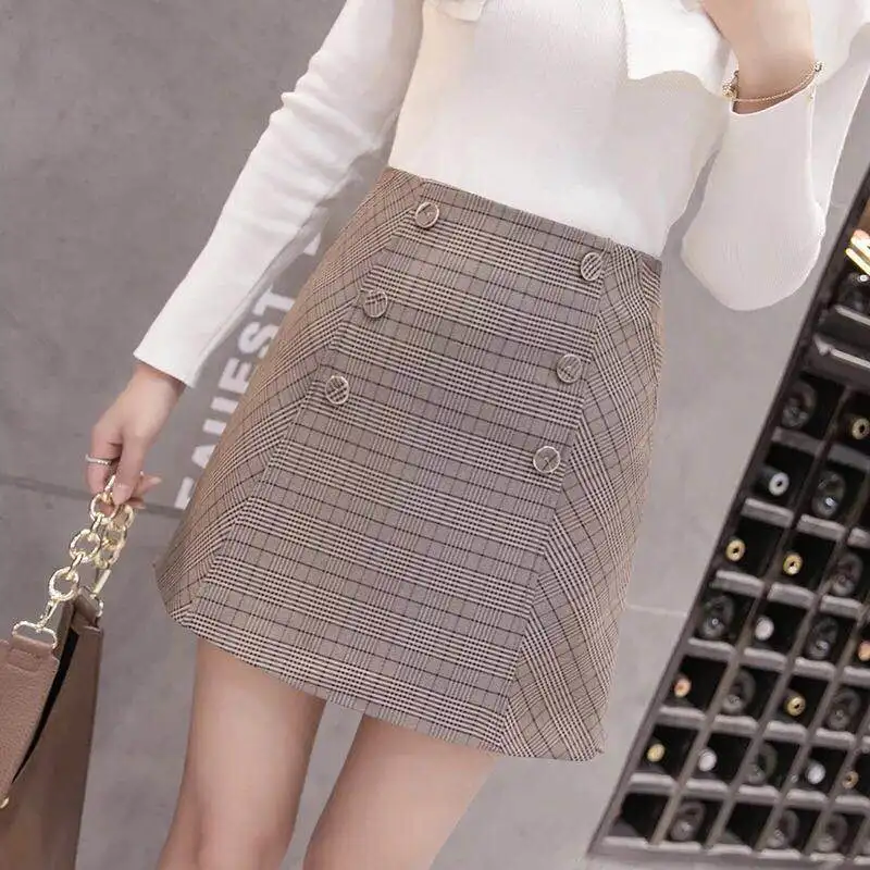 

summer girl clothing Chic mini students skirts ins style A-line girl skirts plaid one-step korean 16-20 year old slim skirts