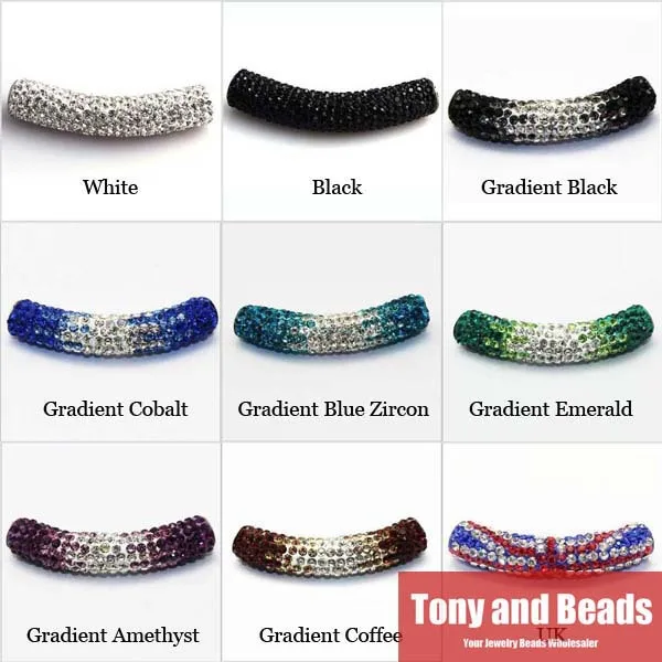 

(5Pcs=1Lot ! ) Free Shipping 45MM Clay Disco Pave Long Crystal Tube Bending Beads 23 Colors For Bracelet Making ST1