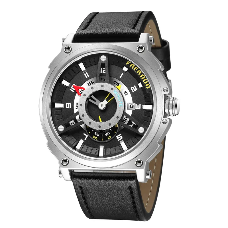 Модные мужские Спортивные кварцевые наручные часы с хронографом, армейские кожаные водонепроницаемые часы с секундомером, мужские часы
