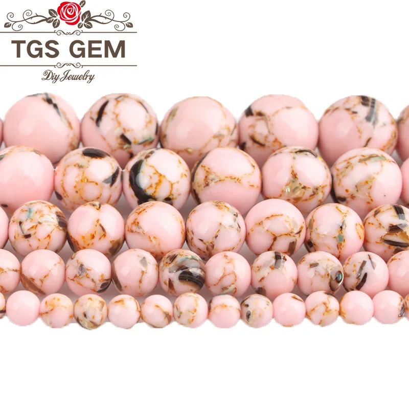 

Natural Shell Beads Pink Shell Black Flecks Howlite Round Loose Beads For Bracelet Jewelry Making 4 6 8 10 12mm