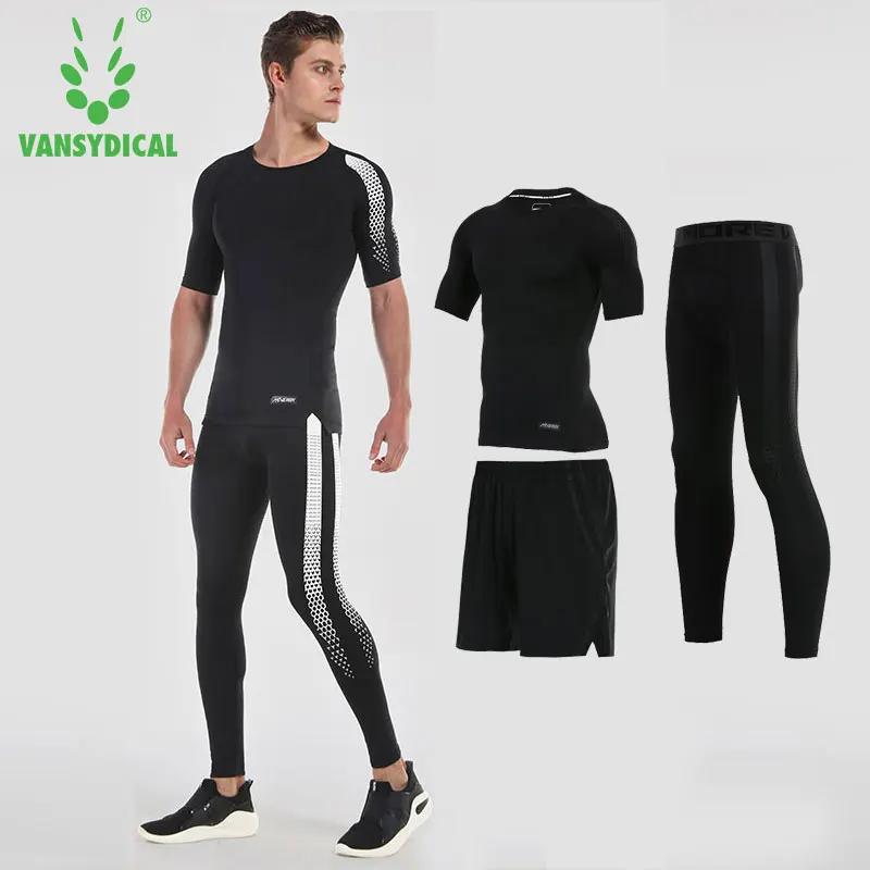 Vansydical Компрессионные спортивные костюмы мужские трико для бега топ и шорты